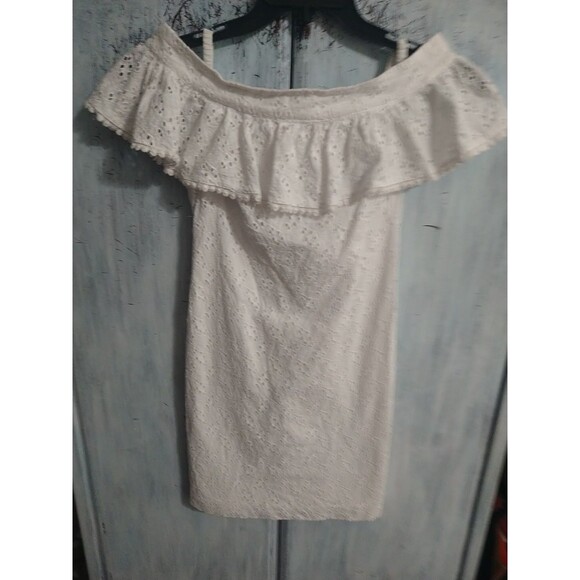 Calvin Klein Embroidered Shoulder Dress White Sz 0p Boho Cottage Core Feminine - Picture 2 of 9
